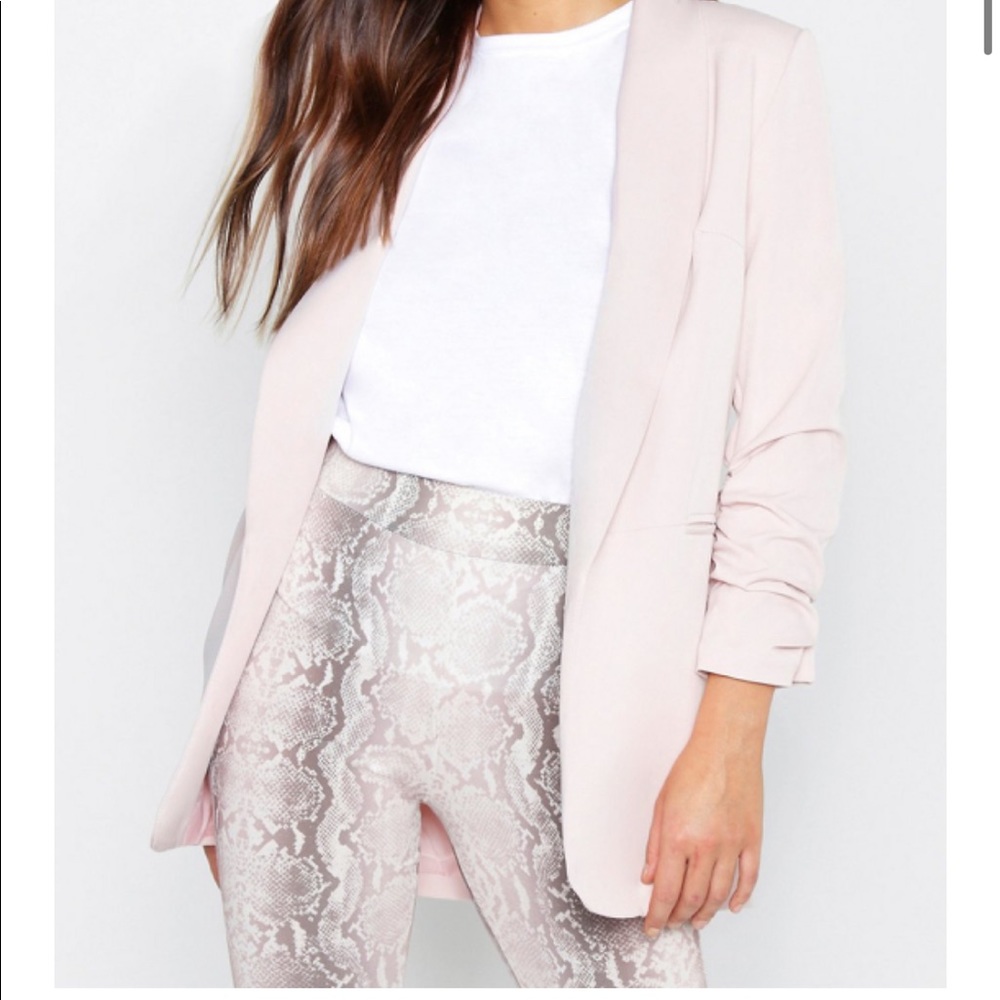 Ruched sleeve blazer, rose color